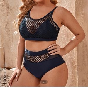 SHEIN Plus Size Women’s Swimsuit contrast mesh high waisted bikini set size 3XL